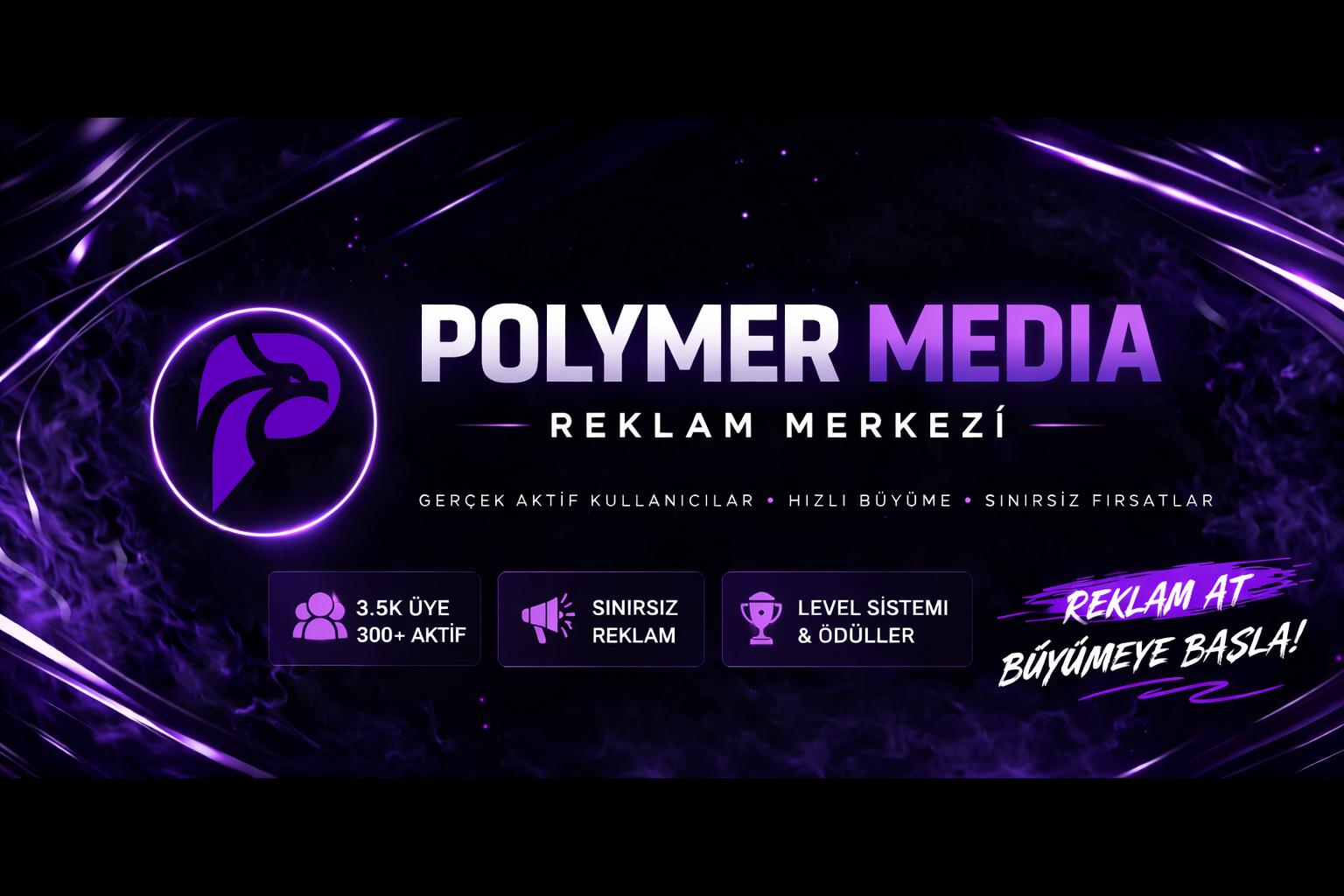 Discovery splash banner for Polymer Media | Reklam Merkezi Discord server