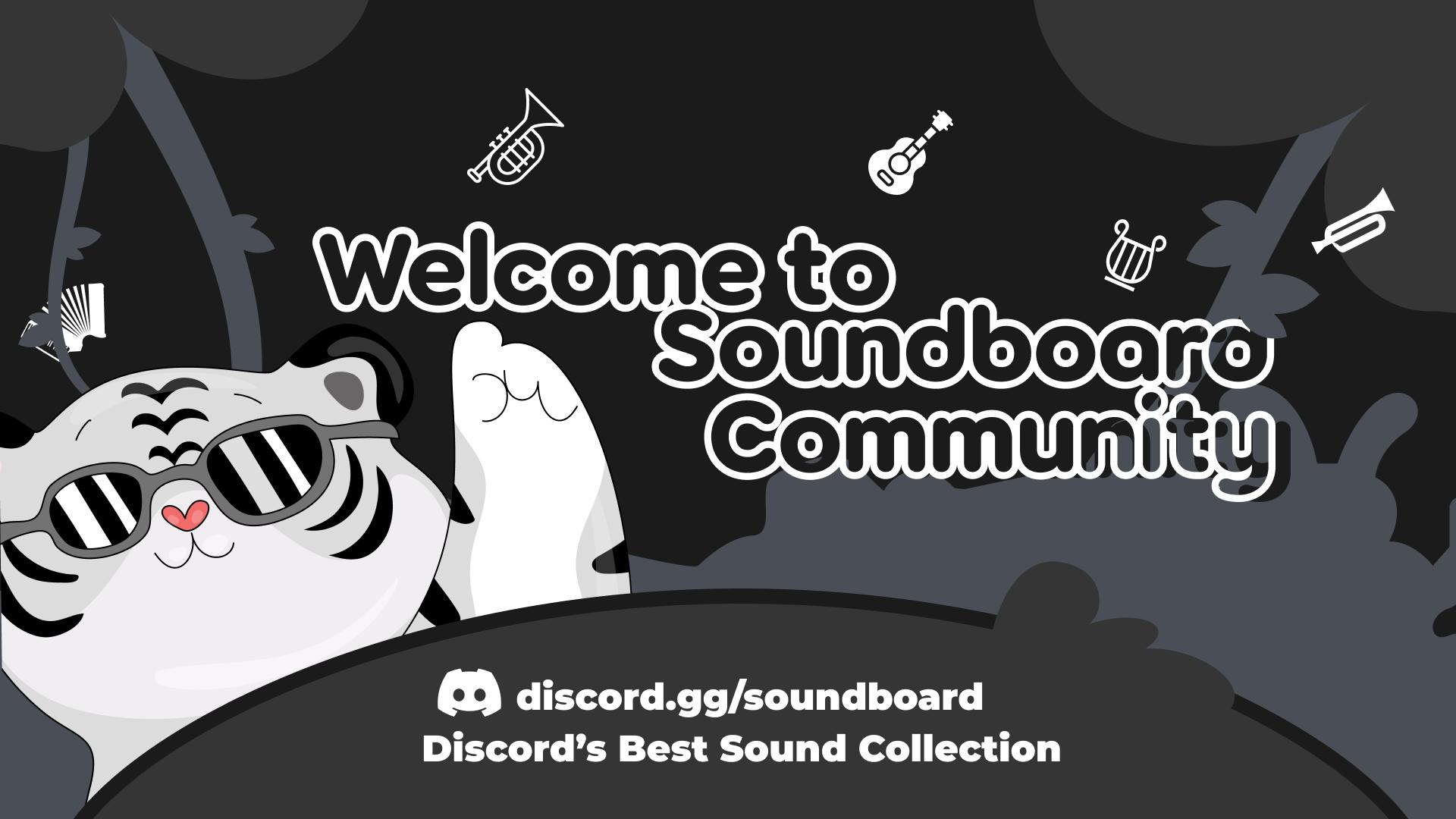 Discovery splash banner for Soundboard Community | VOICE CHATS • SOUNDBOARDS • GIVEAWAYS Discord server
