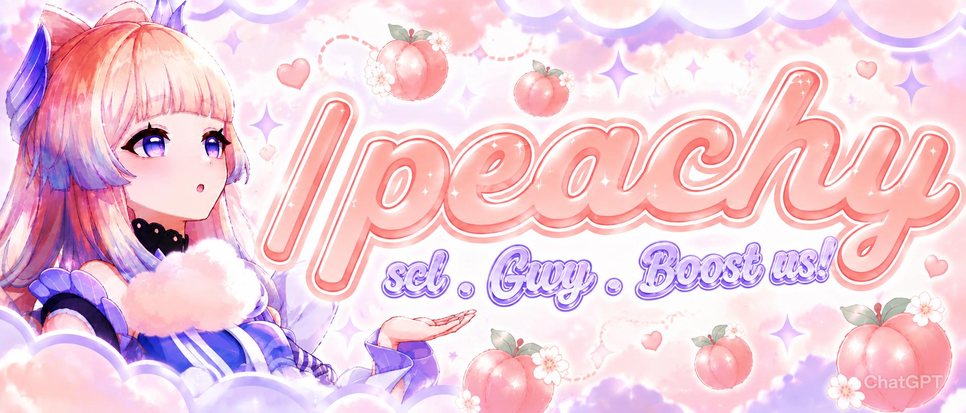 Discovery splash banner for ๐ ๐๐ธ. ๐ Peachy . Social . Active . Giveaways. Discord server