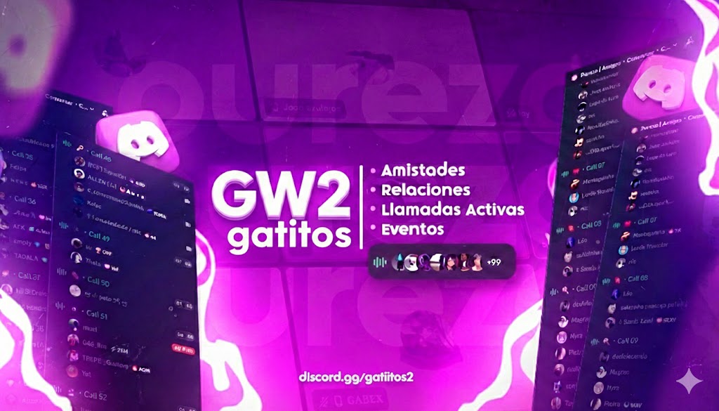 Discovery splash banner for GW2 🌎 | VC Activo 24/7・Español・LATAM・Social・Gaming・Anime・Amigos・Juegos・España・Argentina・Comunidad Discord server