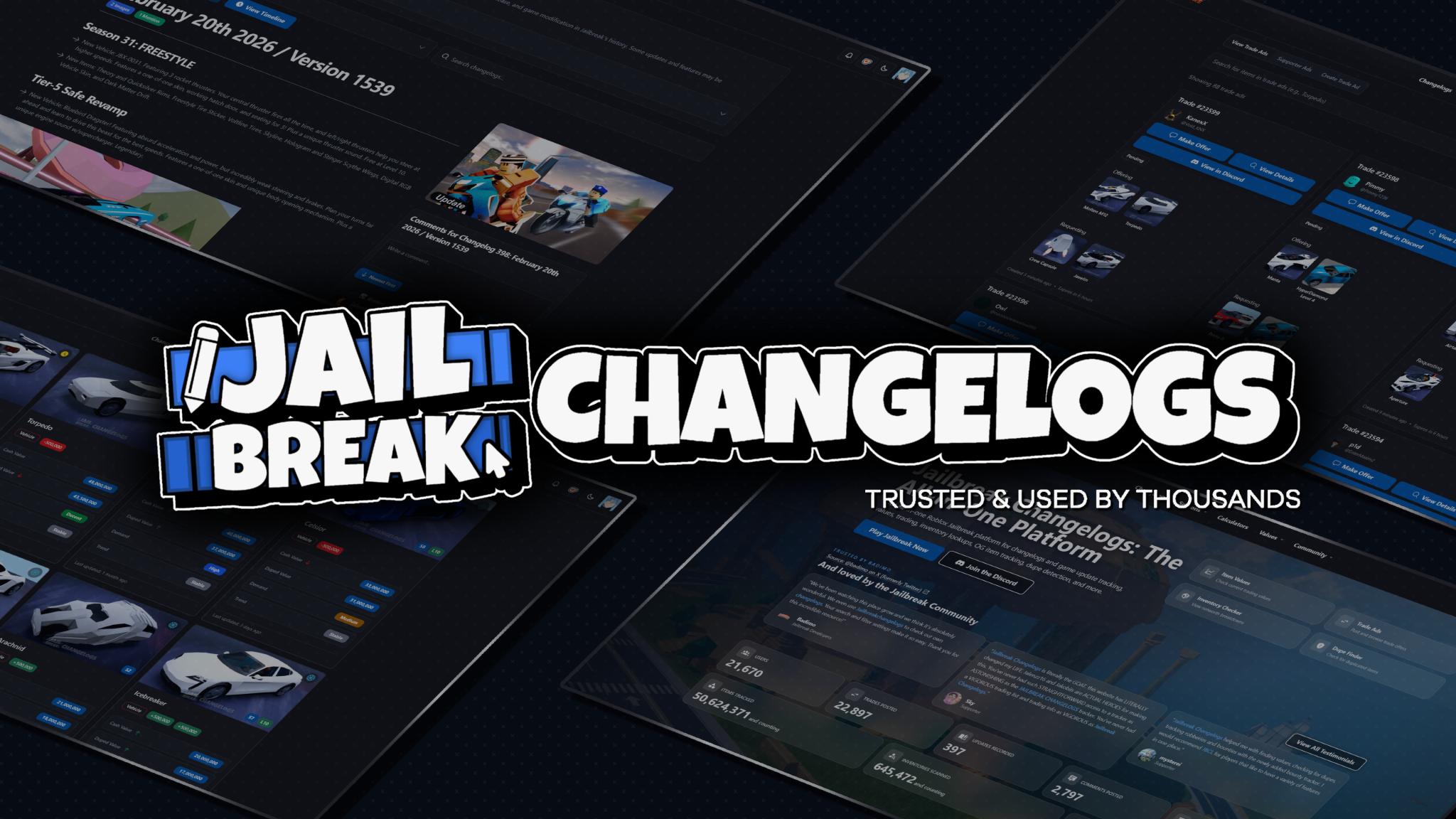 Discovery splash banner for Jailbreak Changelogs Discord server