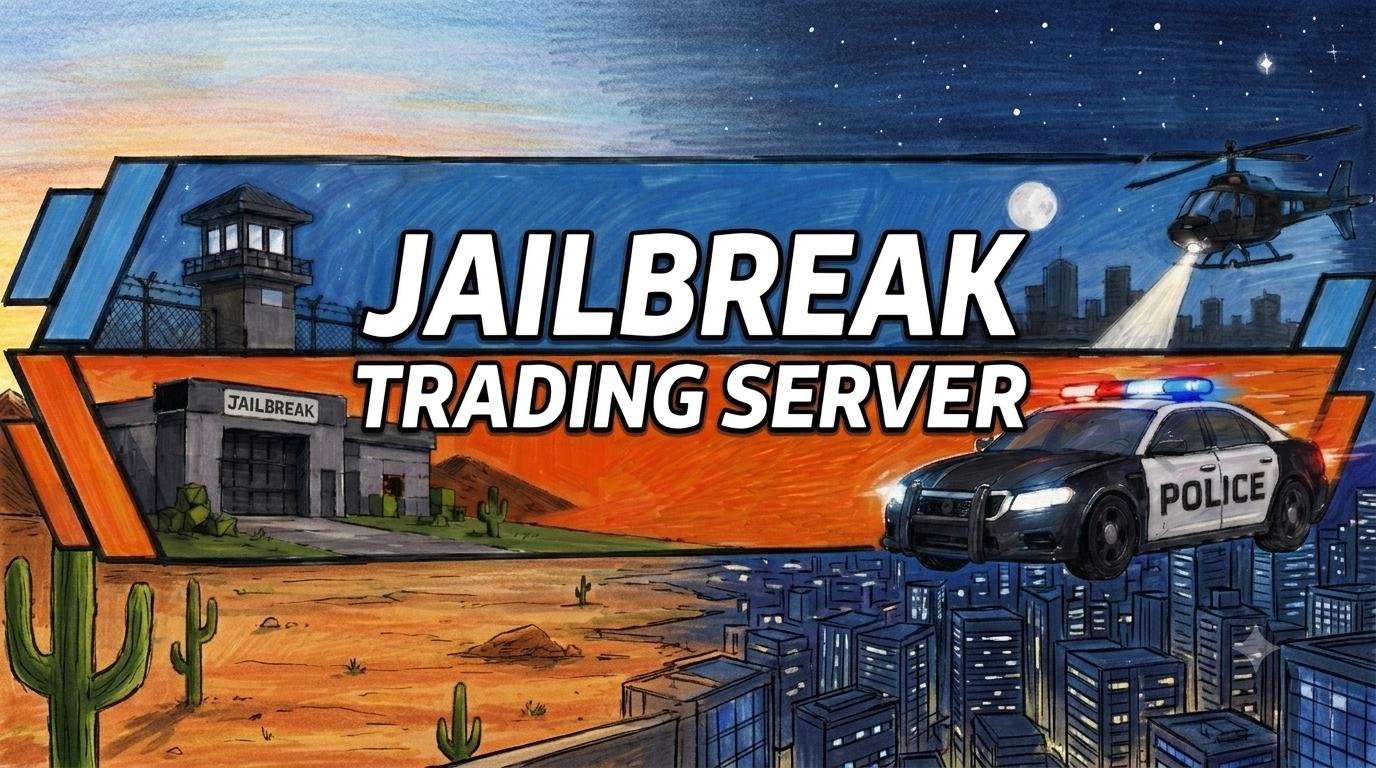 Discovery splash banner for Jailbreak Trading Server | 24/7 Trading & Giveaways Discord server