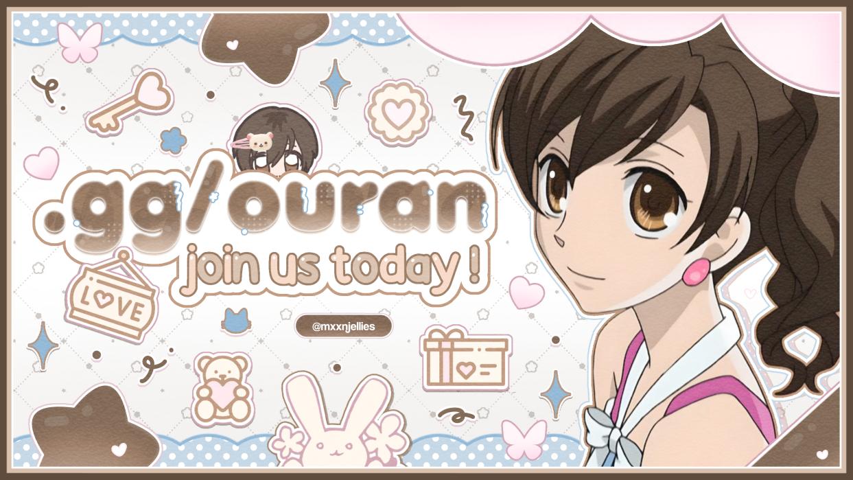 Discovery splash banner for ♡♡𓏼 ouran 🧸 active ˳ tags ˳ social Discord server
